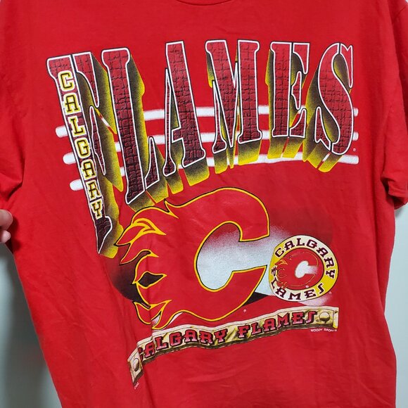 HANES Heavyweight Vintage Calgary Flames T-Shirt Woody Sports NHL Retro Men's XL - Picture 4 of 11